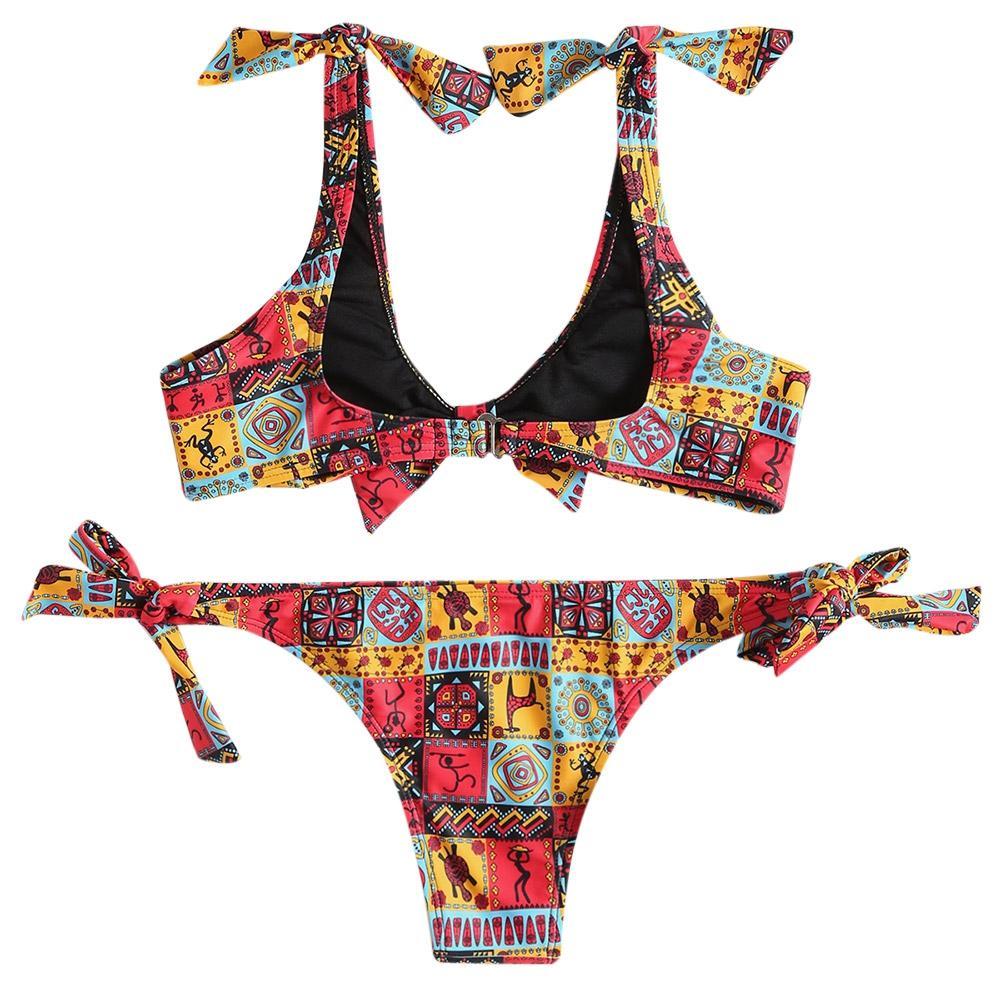 Side Tie Knot Printed Bikini