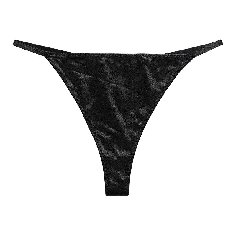 Silk Low Waist Stretchy Elastic Thong-Black-Theone Apparel