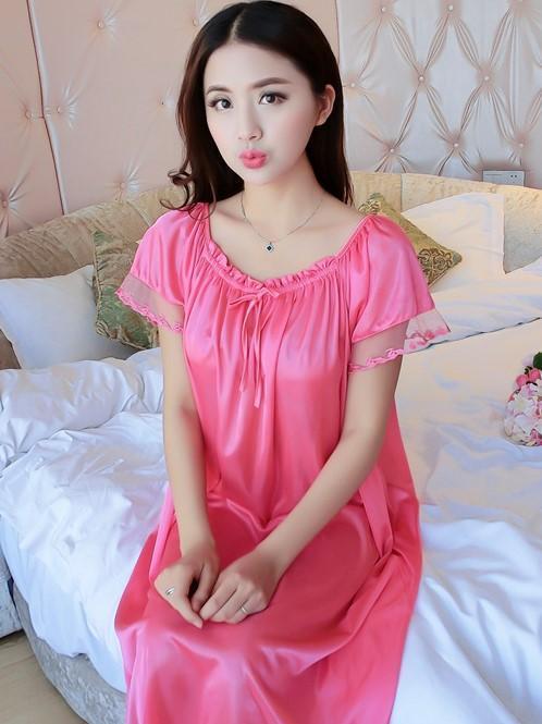 Silky Mesh Ruffle Nightgown-Hot Pink-Theone Apparel