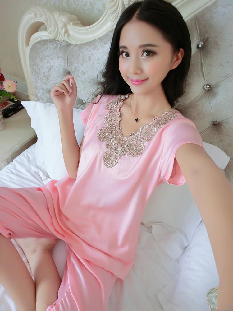 Silky Nightie Top & Pants Set-Light Pink-Theone Apparel