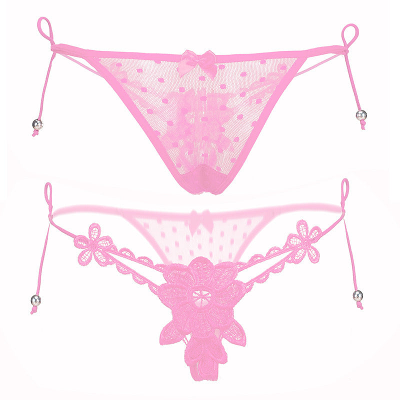 Simple Lace Front High Waist String Thong-Pink-Theone Apparel
