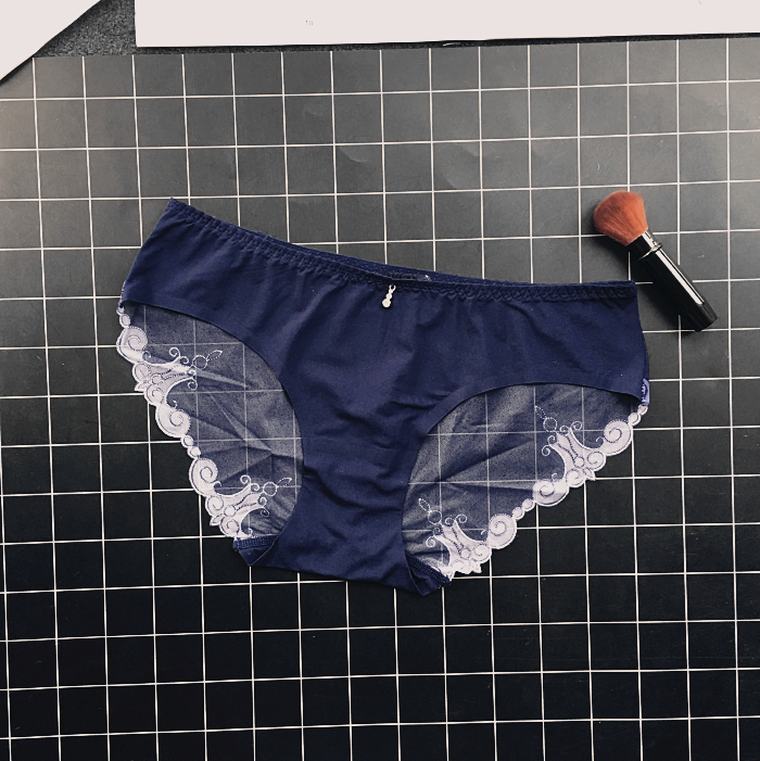 Simple Opaque Lace Fringe with jewel Panties-Dark Blue-Theone Apparel