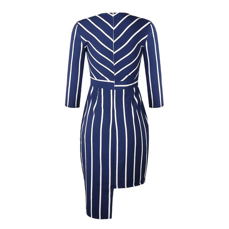 Striped Asymmetrical Wrap Dress