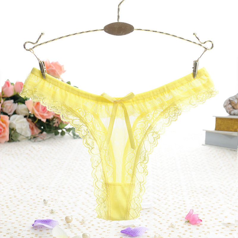 Sweetheart Lace Bowtie Thong Panty-Yellow-Theone Apparel