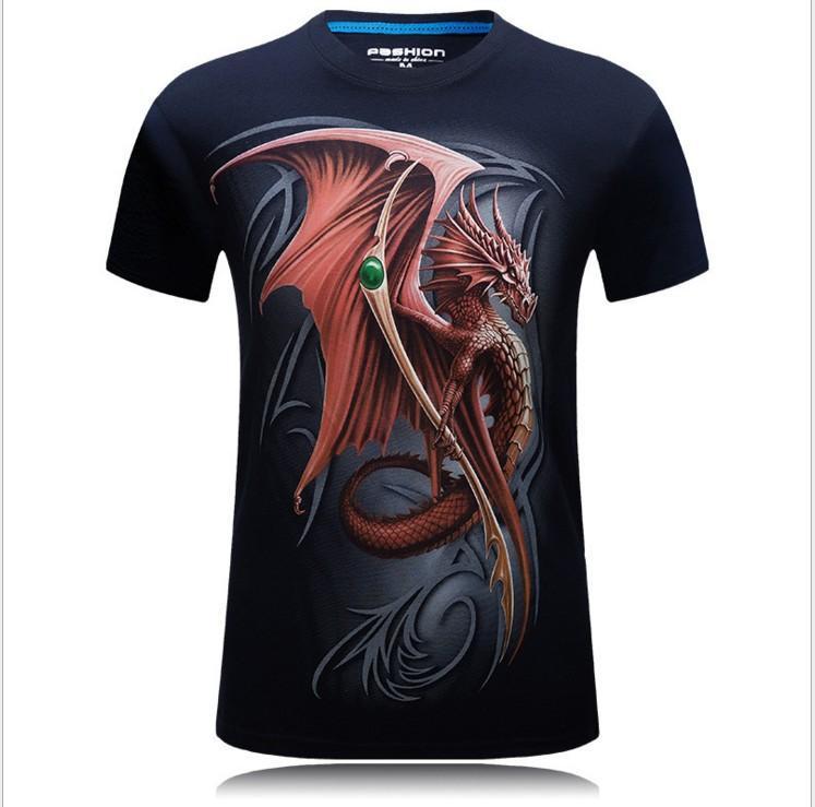 Symbolic Red Dragon Graphic Shirt-Blue-Theone Apparel