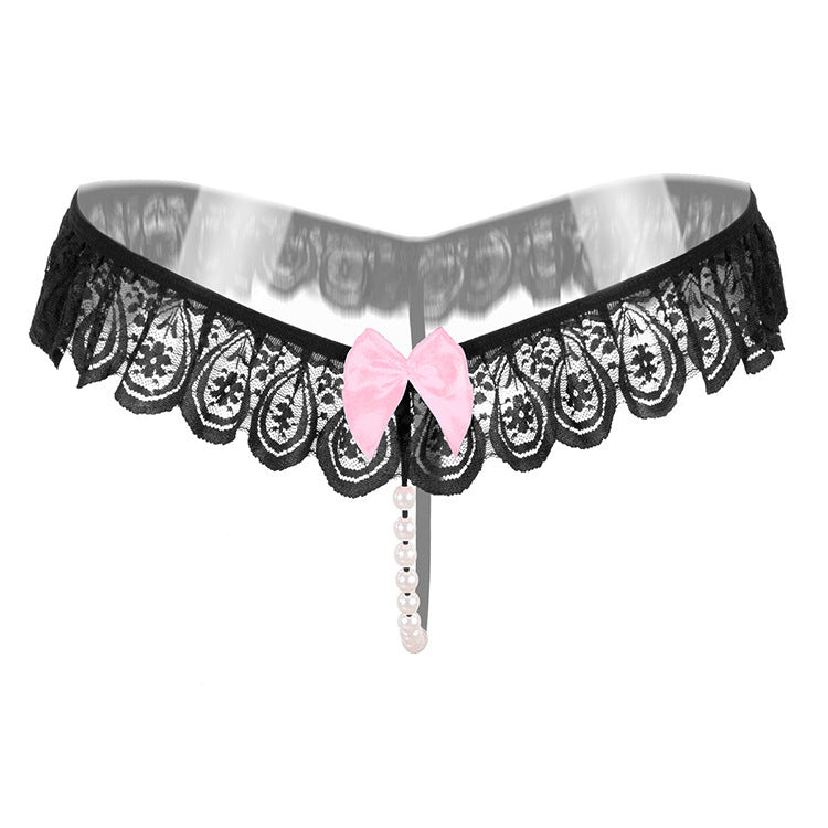 Teardrop Lace Peekaboo Pearl G String-Black-Theone Apparel