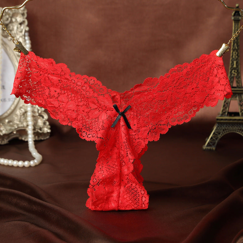 Thick Lace Band Thong with Bow Detailing-Red-Theone Apparel
