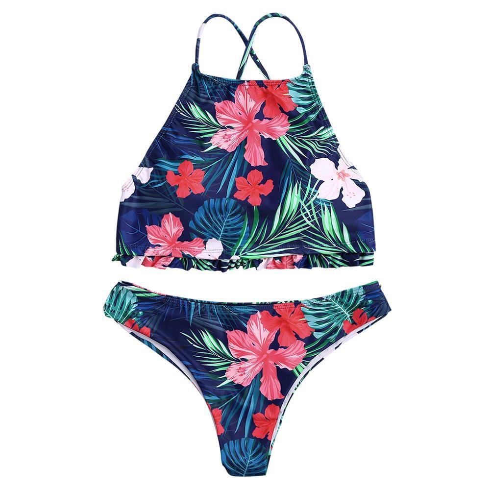 Ensemble de bikini tropic à col