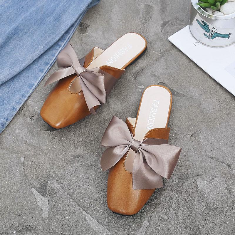 Venetian Style Bow Top Slides-Brown-Theone Apparel