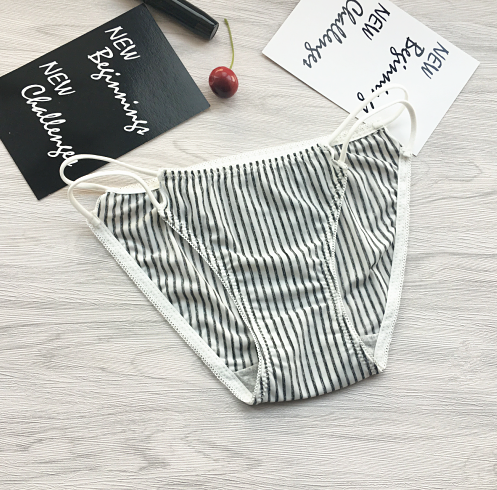 Vertical Pinstripe Fll Coverage Panties with Hip Straps-Gray-Theone Apparel