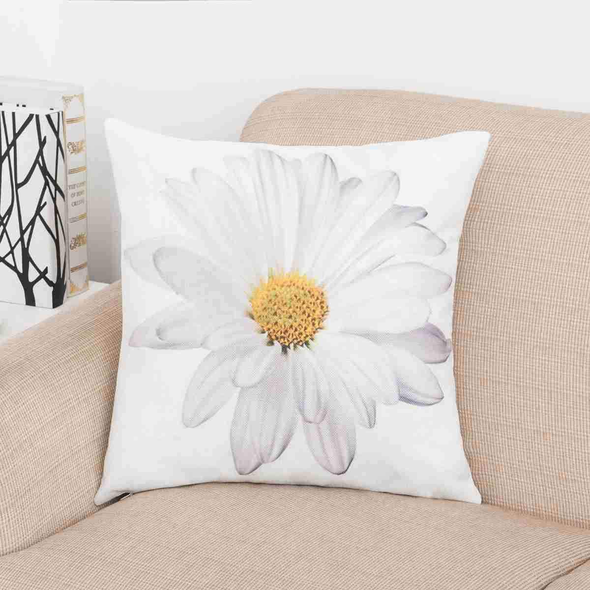 White Daisy Flower Print Pillow Cover-Theone Apparel