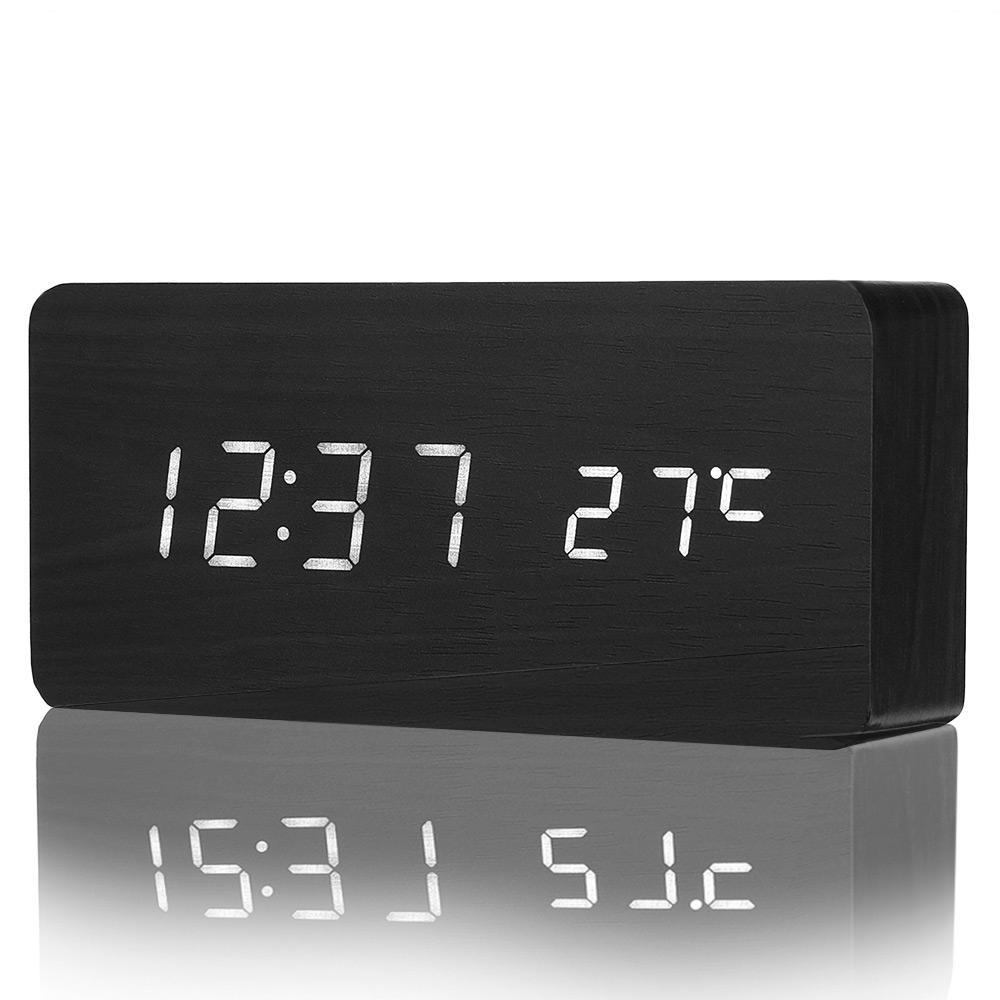 Wooden Alarm Clock With Thermometer