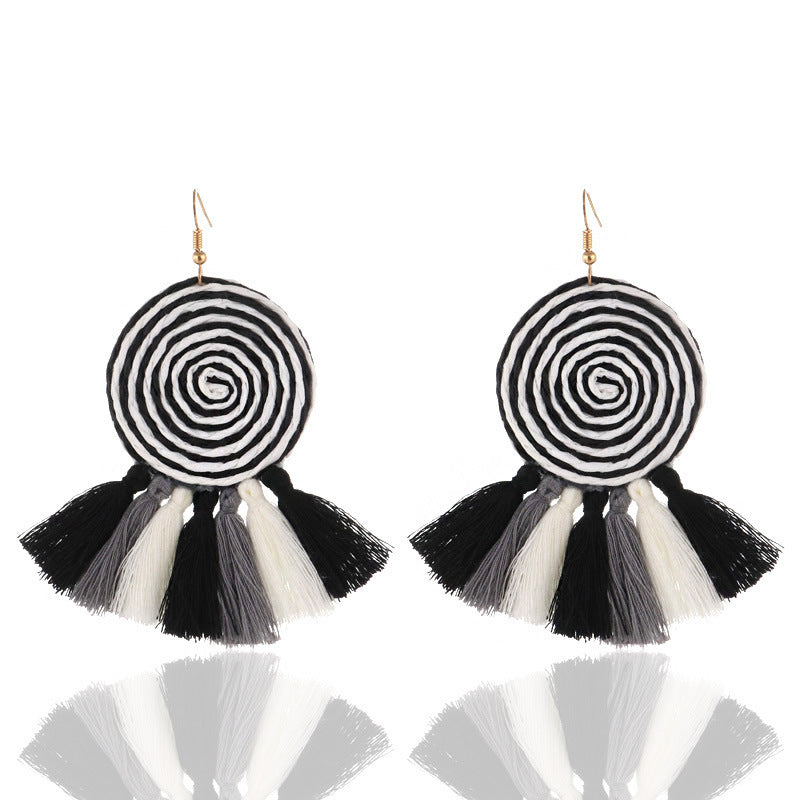 Woven Ring and Tassel Earrings-Black-Theone Apparel