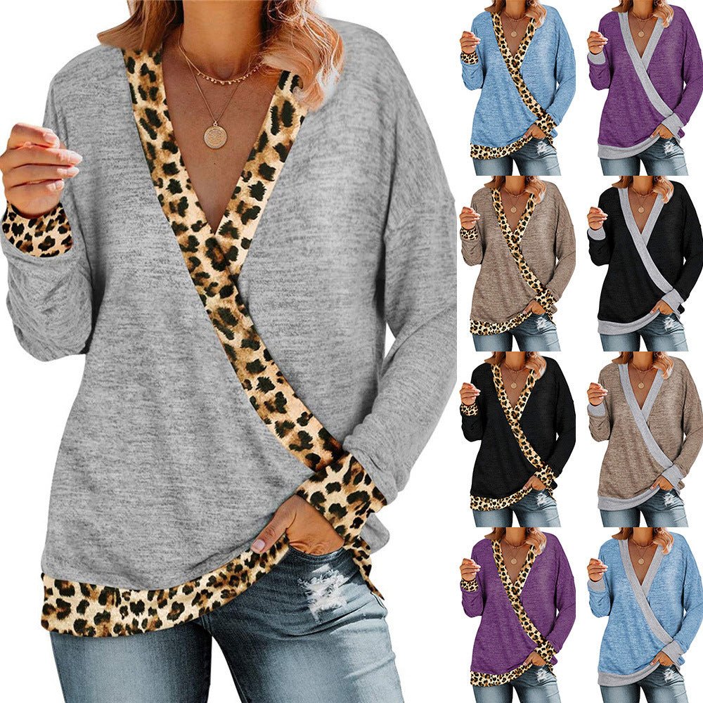 Animal Print Long Sleeve Wrap Sweater - THEONE APPAREL