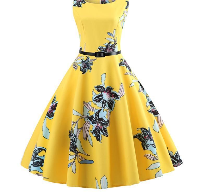 Belted Floral Print Retro Dress - THEONE APPAREL