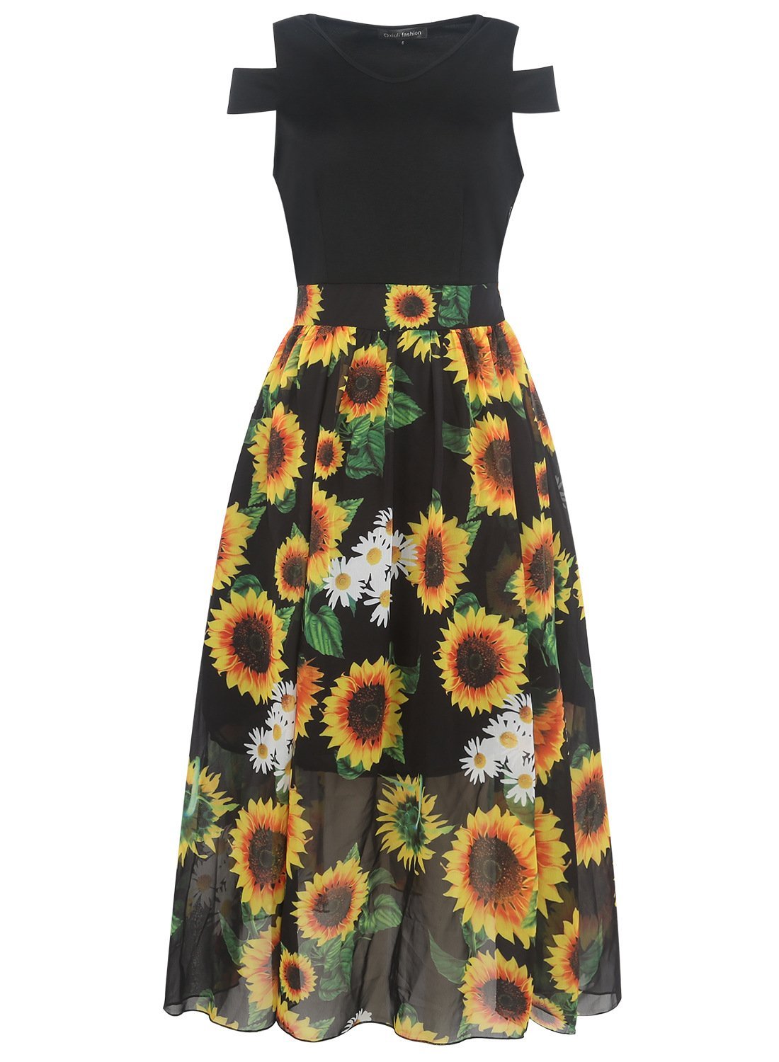 Black Sunflower Contrast Cutout Dress - THEONE APPAREL