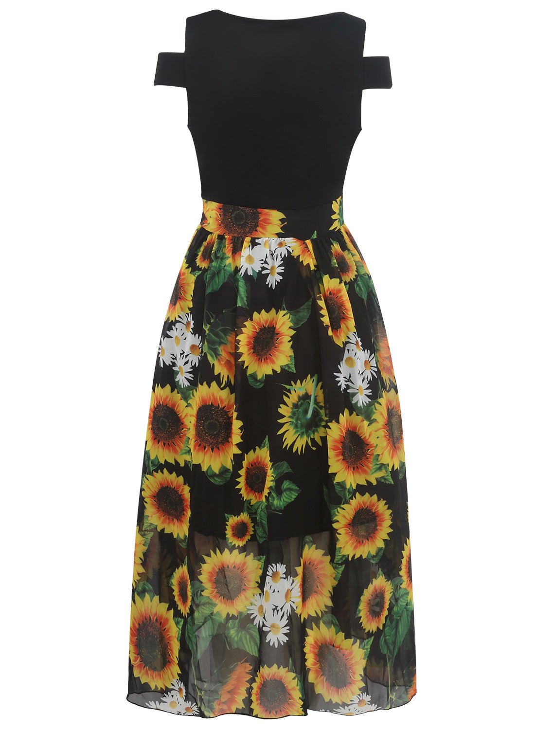 Black Sunflower Contrast Cutout Dress - THEONE APPAREL