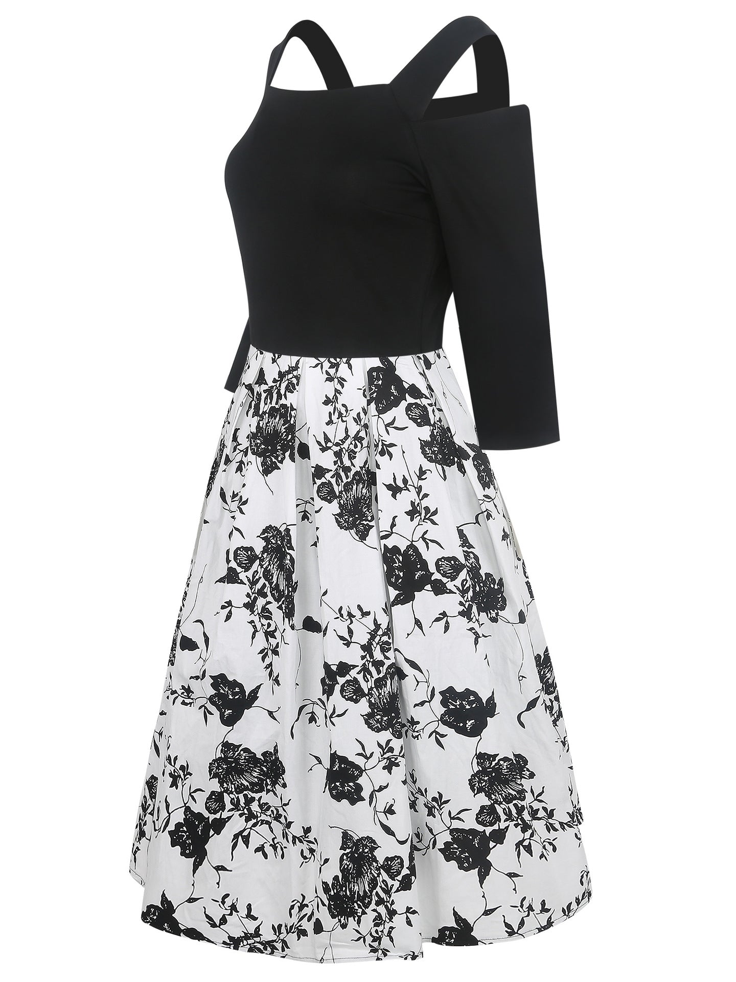 Black & White Floral Cutout Dress - THEONE APPAREL