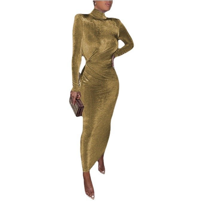 Body Con Long Sleeve Mock Neck Maxi Dress - THEONE APPAREL