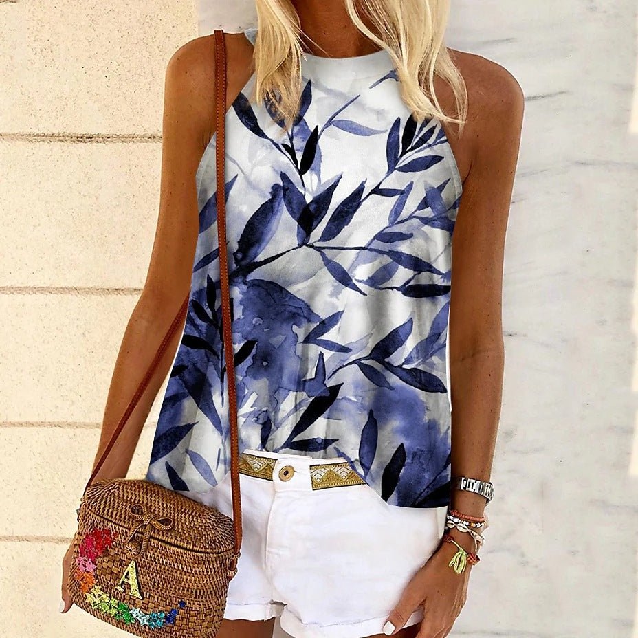 Botanical Graphic Sleeveless Vest Casual Top - THEONE APPAREL