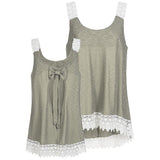 Bows and Embroidered Lace Hem Tank - THEONE APPAREL