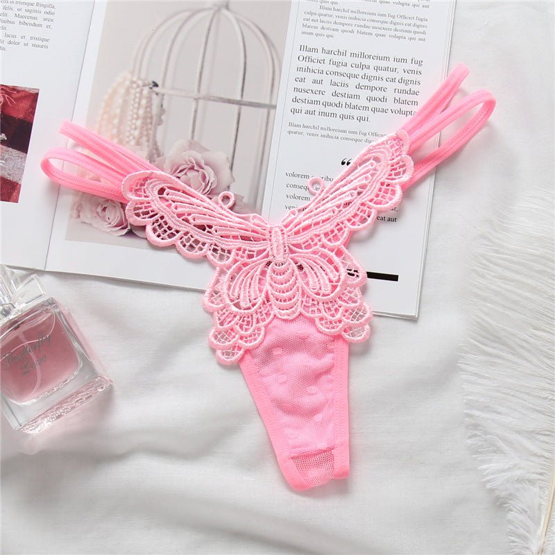 Butterfly Embroidered High Waisted Lace Thong - THEONE APPAREL