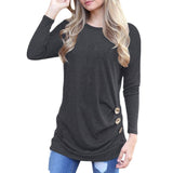 Button-Accent Crewneck Long-Sleeve Knit Top - THEONE APPAREL