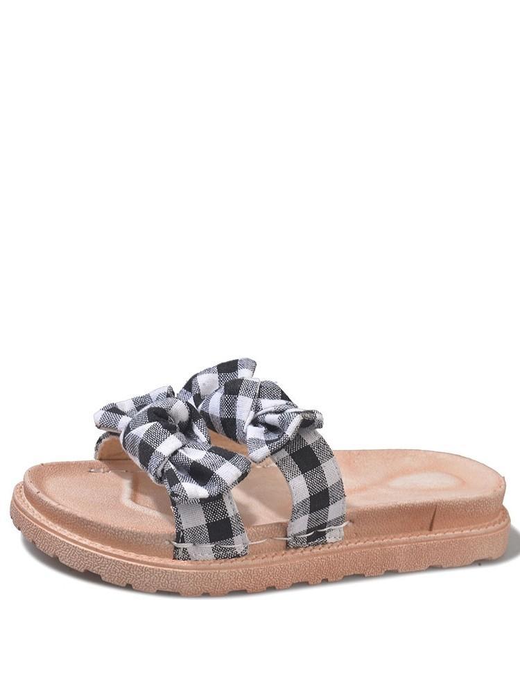 Checkered Bow Contoured Slide Slipper - THEONE APPAREL